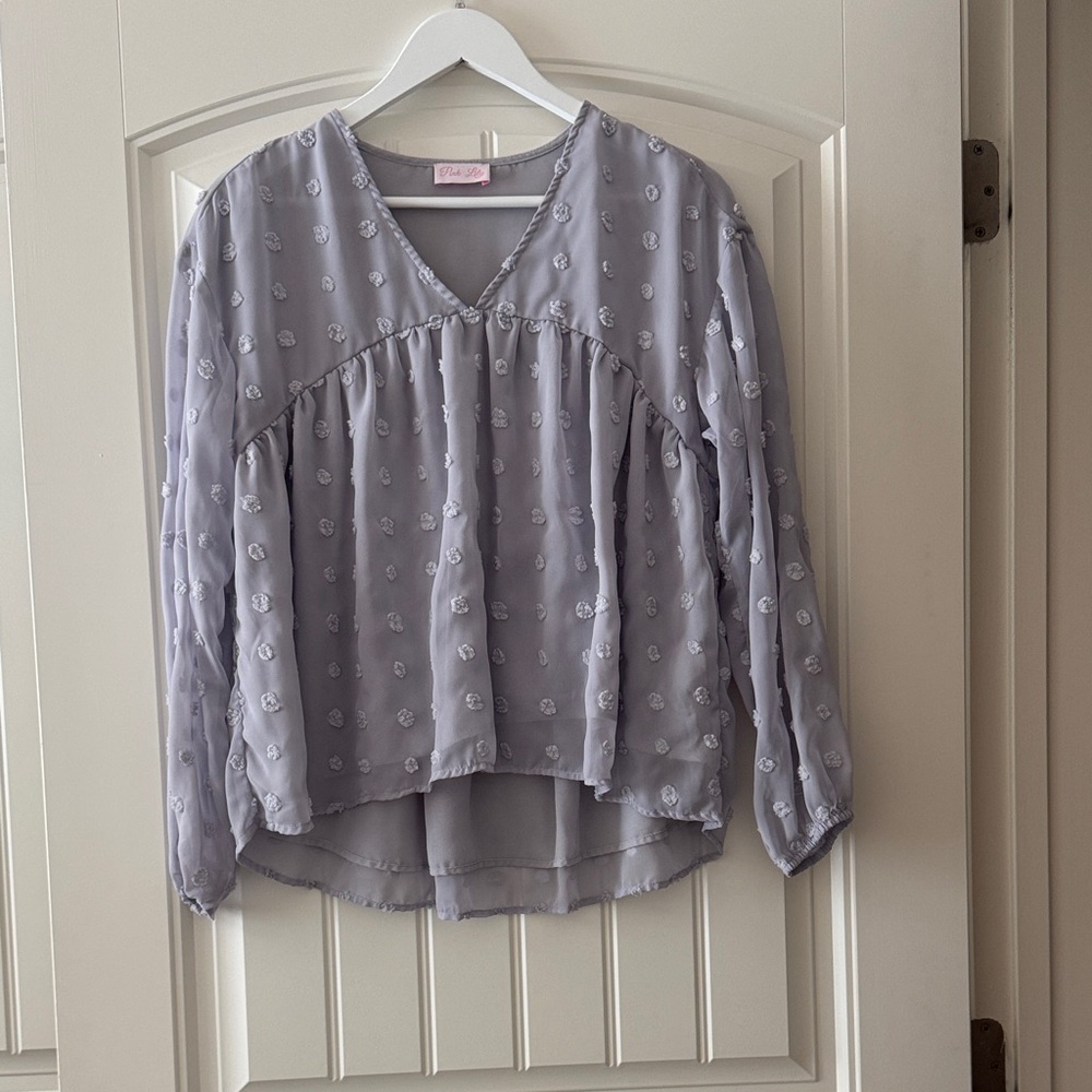 Pink Lily Lavender Dot-Texture V-Neck Blouse